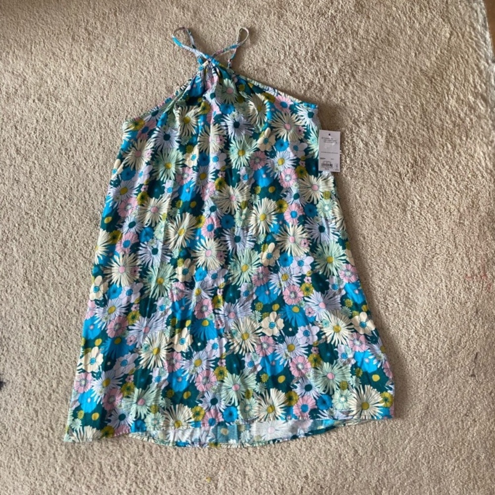SO dress Halter neck swing mini dress floral print dress boho M jr